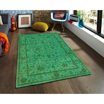 Rugsville Marcel Floral Green Wool Overdyed Rug 180 x 270 cm