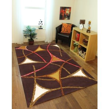 Rugsville Abstract Handmade Wool & Silk Brown Rug 150 x 240 cm
