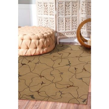 Rugsville Agate Transitional Beige Graphic Hand Knotted Wool & Silk Rug 13001