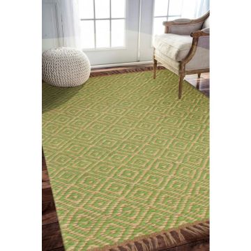 Rugsville Contemporary Green Graphic Wool & Jute Rug 60 x 90 cm