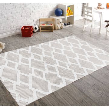Rugsville Denney Contemporary Geometric White Hand Knotted Wool Rug 120 x 180 cm
