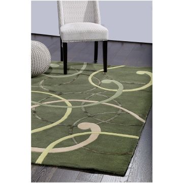 Rugsville Contemporary Graphic Handmade Green Wool & Silk Rug 150 x 240 cm