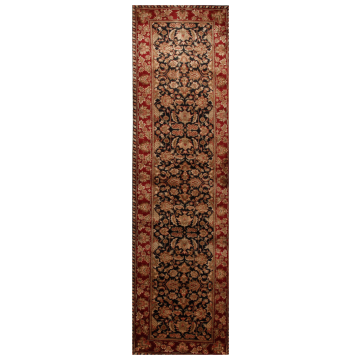 Agra Patrice Traditional Floral Black Hand Knotted Wool Rug 90 x 400 cm