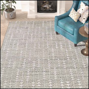 Rugsville Cedro Hand Knotted Contemporary Geometric Gray Wool Rug 38032