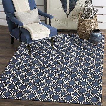 Rugsville Contemporary Blue Tile Moroccan Rug 240 x 300 cm
