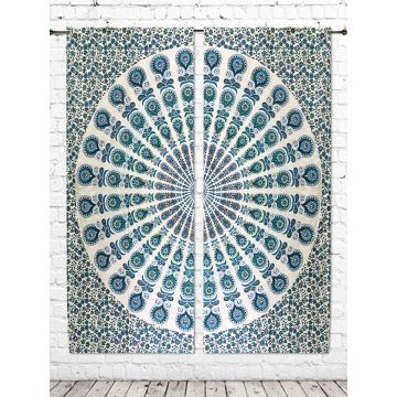 Rugsvile Cotton Peacock Design 7 feet Eyelet Blue Tapestry Curtain  100x210 cm