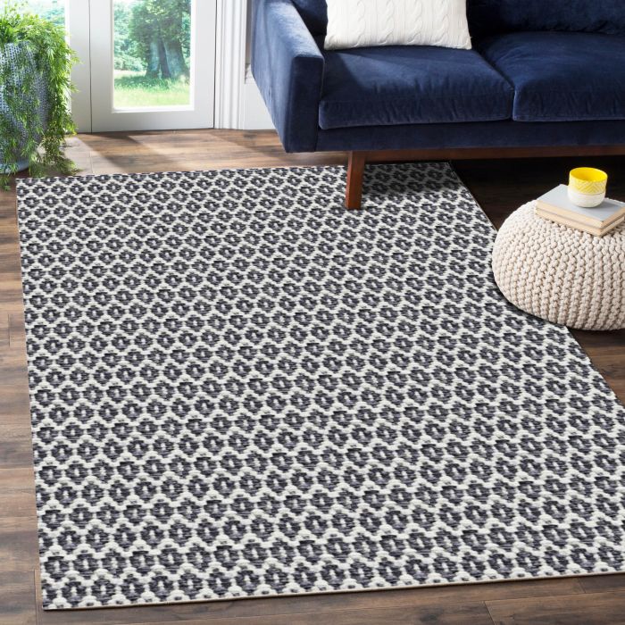Rugsville Orfeo Contemporary Black Geometric Hand Woven Wool Rug 150 x 240 cm