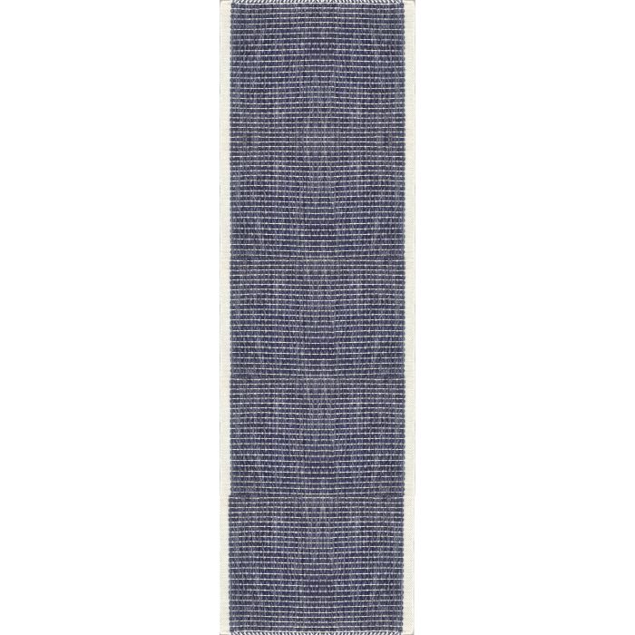 Donatella Modern Geometric Blue Handmade Flat Weave Wool Rug 80 x 240 cm